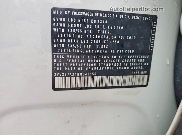 3VV3B7AX1RM043950 2024 VOLKSWAGEN TIGUAN White Widok naklejki z numerem VIN