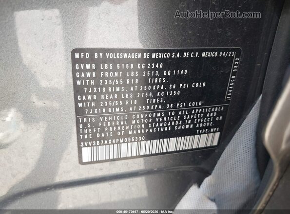 3VV3B7AX4PM095330 2023 VOLKSWAGEN TIGUAN Gray Engine compartment view
