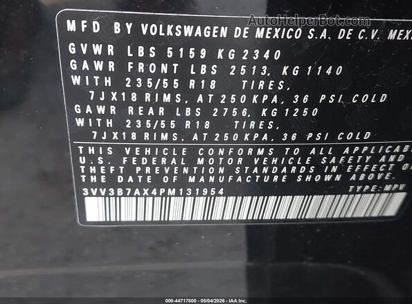 3VV3B7AX4PM131954 2023 VOLKSWAGEN TIGUAN Black 