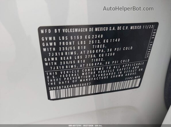 3VV3B7AX4RM056627 2024 VOLKSWAGEN TIGUAN White Շարժիչի բաժամունքի տեսք
