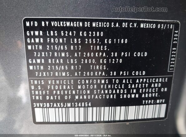 3VV3B7AX5JM134854 2018 VOLKSWAGEN TIGUAN Black Вид підкапотного простору
