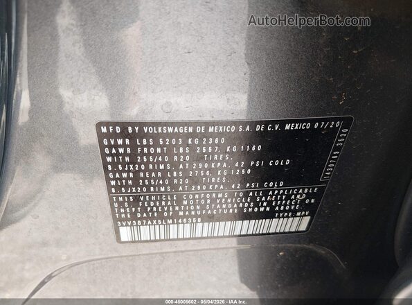 3VV3B7AX5LM146358 2020 VOLKSWAGEN TIGUAN Gray Engine compartment view