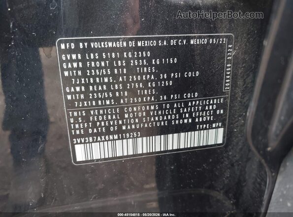 3VV3B7AX6NM119253 2022 VOLKSWAGEN TIGUAN Black Vista del compartimento del motor
