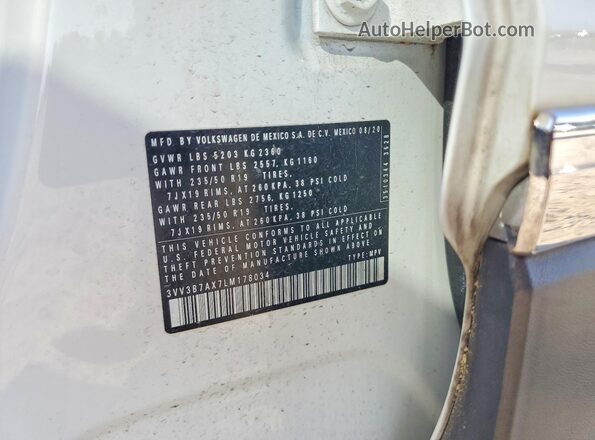 3VV3B7AX7LM178034 2020 VOLKSWAGEN TIGUAN White 