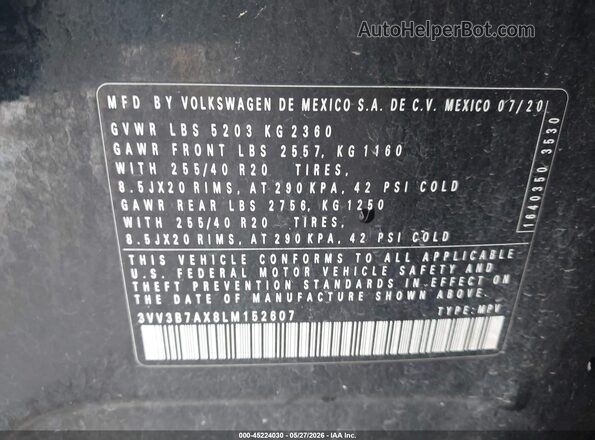 3VV3B7AX8LM152607 2020 VOLKSWAGEN TIGUAN Black Engine compartment view