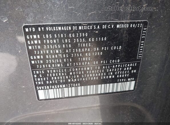 3VV3B7AX8NM127046 2022 VOLKSWAGEN TIGUAN Серый Вид подкапотного пространства