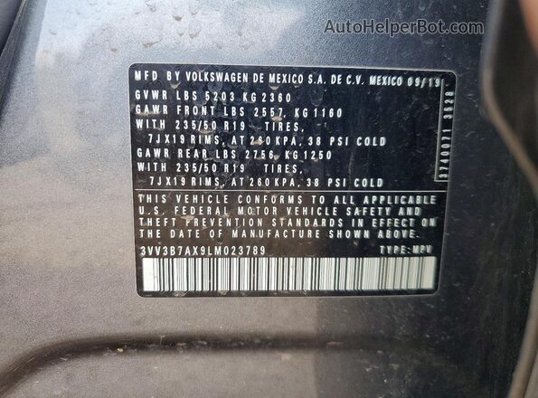3VV3B7AX9LM023789 2020 VOLKSWAGEN TIGUAN Gray 