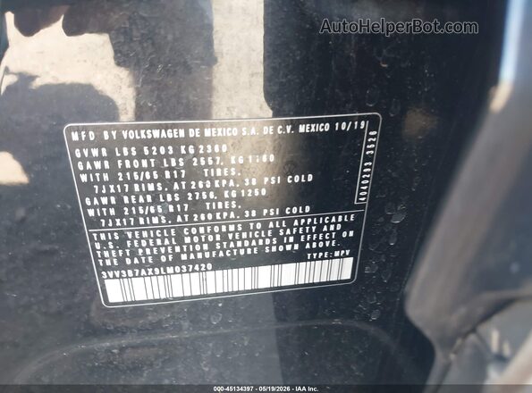 3VV3B7AX9LM037420 2020 VOLKSWAGEN TIGUAN Black Շարժիչի բաժամունքի տեսք