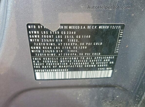3VV3B7AX9RM066604 2024 VOLKSWAGEN TIGUAN Серебряный Вид наклейки с VIN-кодом