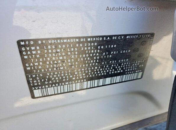 3VV4B7AX2KM054899 2019 VOLKSWAGEN TIGUAN White 