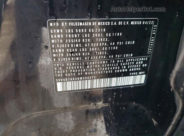 3VV4B7AX4NM096673 2022 VOLKSWAGEN TIGUAN Черный 