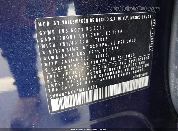 3VV4B7AX8PM118421 2023 VOLKSWAGEN TIGUAN Blue Շարժիչի բաժամունքի տեսք