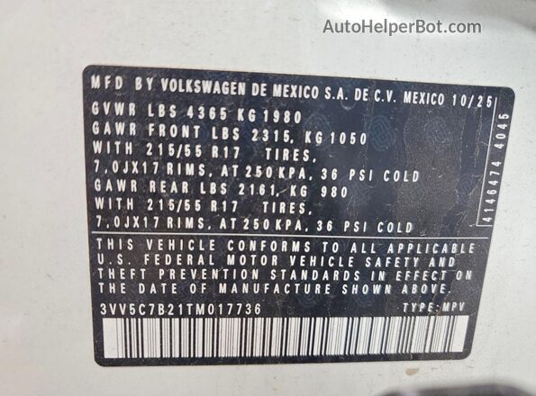 3VV5C7B21TM017736 2026 VOLKSWAGEN TAOS White 