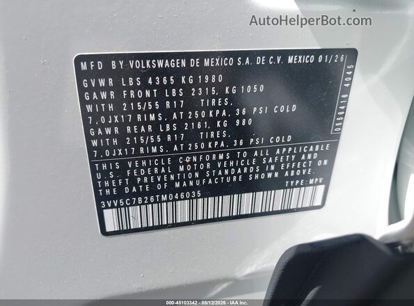 3VV5C7B26TM046035 2026 VOLKSWAGEN TAOS Белый Вид подкапотного пространства