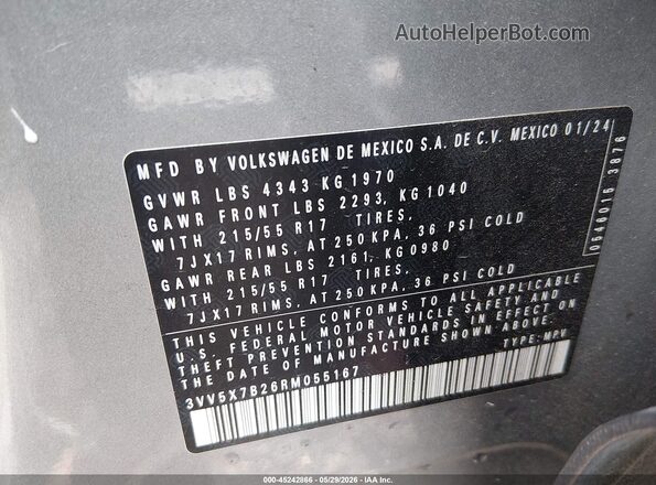 3VV5X7B26RM055167 2024 VOLKSWAGEN TAOS Silver ძრავის განყოფილების ხედი