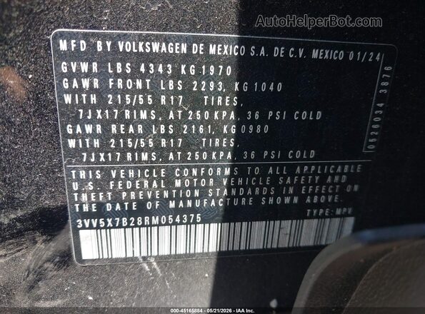 3VV5X7B28RM054375 2024 VOLKSWAGEN TAOS Black Շարժիչի բաժամունքի տեսք