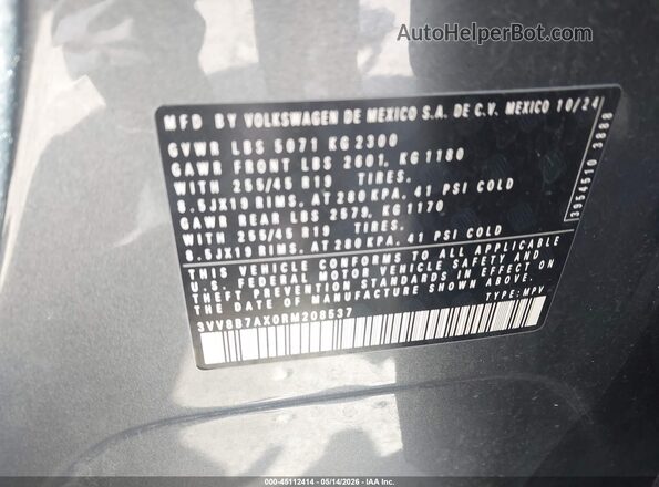 3VV8B7AX0RM208537 2024 VOLKSWAGEN TIGUAN Gray Vista del compartimento del motor