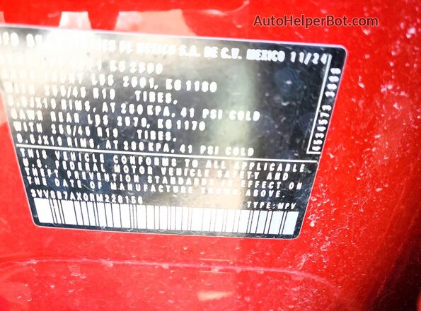 3VV8B7AX0RM228156 2024 VOLKSWAGEN TIGUAN Red Շարժիչի բաժամունքի տեսք