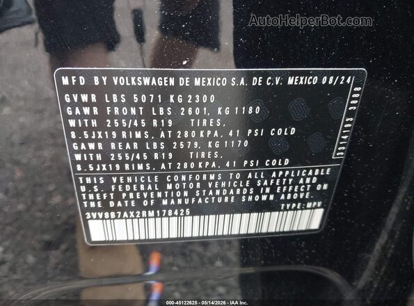 3VV8B7AX2RM178425 2024 VOLKSWAGEN TIGUAN Black 