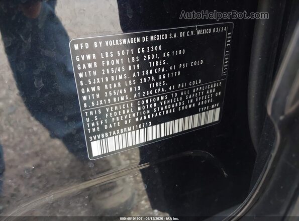 3VV8B7AX8RM110713 2024 VOLKSWAGEN TIGUAN Black Вид підкапотного простору