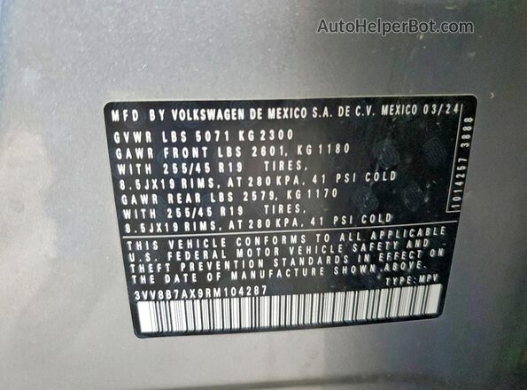 3VV8B7AX9RM104287 2024 VOLKSWAGEN TIGUAN Silver 