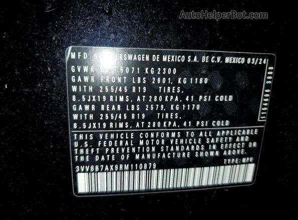 3VV8B7AX9RM110879 2024 VOLKSWAGEN TIGUAN Black 