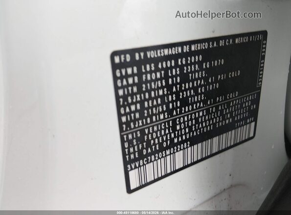 3VV8C7B20SM022082 2025 VOLKSWAGEN TAOS White Widok komory silnika