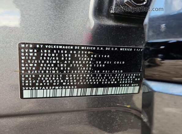 3VVCB7AX3PM038553 2023 VOLKSWAGEN TIGUAN Gray Vista interior de 360 grados