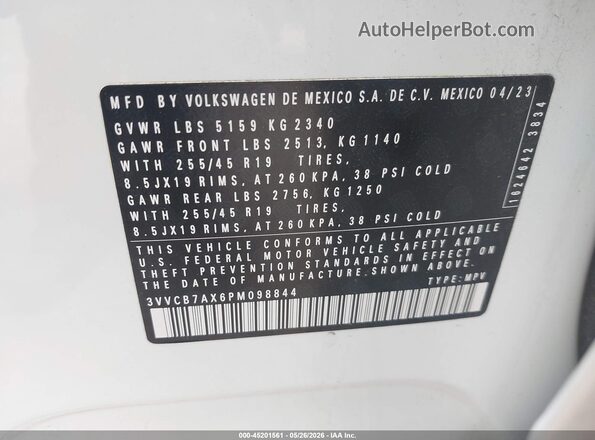 3VVCB7AX6PM098844 2023 VOLKSWAGEN TIGUAN White Engine compartment view