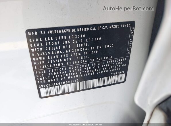 3VVCB7AX6RM021510 2024 VOLKSWAGEN TIGUAN White Շարժիչի բաժամունքի տեսք