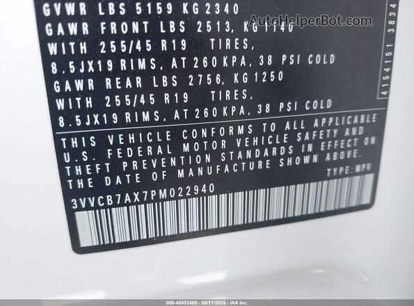 3VVCB7AX7PM022940 2023 VOLKSWAGEN TIGUAN White 