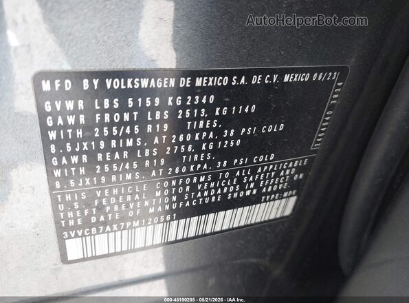 3VVCB7AX7PM120561 2023 VOLKSWAGEN TIGUAN Gray ძრავის განყოფილების ხედი