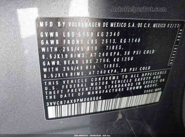 3VVCB7AX9PM066504 2023 VOLKSWAGEN TIGUAN Gray Engine compartment view