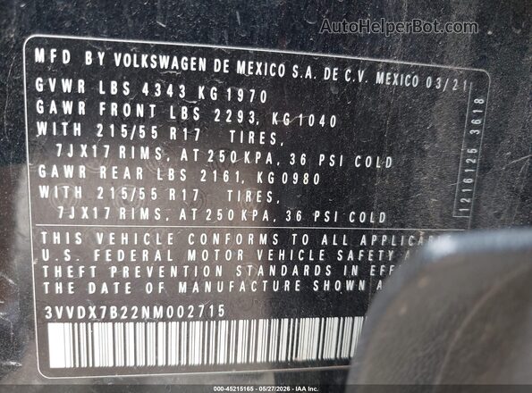 3VVDX7B22NM002715 2022 VOLKSWAGEN TAOS Black Widok komory silnika