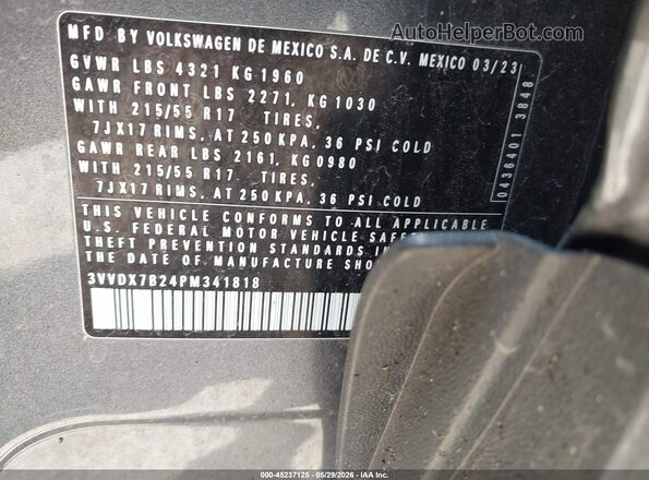 3VVDX7B24PM341818 2023 VOLKSWAGEN TAOS Gray ძრავის განყოფილების ხედი