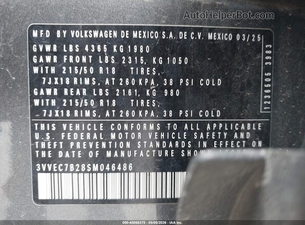 3VVEC7B28SM046486 2025 VOLKSWAGEN TAOS Gray Widok komory silnika