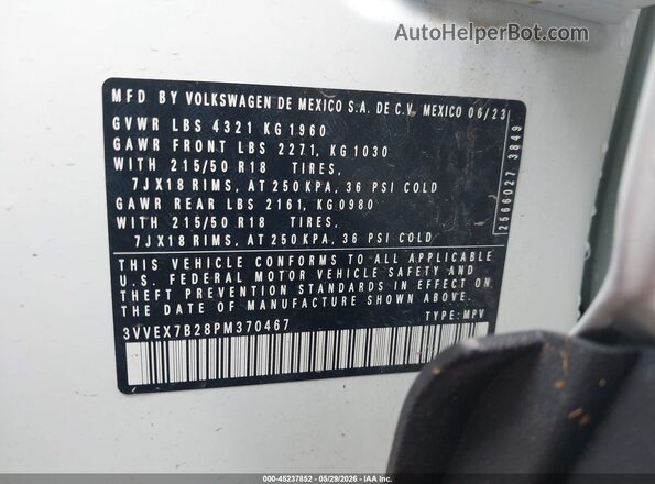 3VVEX7B28PM370467 2023 VOLKSWAGEN TAOS White Engine compartment view