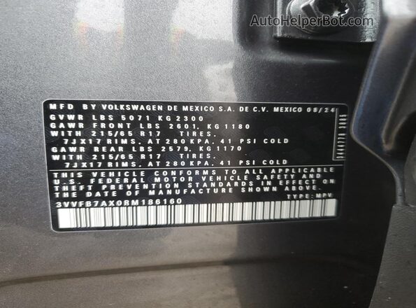 3VVFB7AX0RM186160 2024 VOLKSWAGEN TIGUAN Gray 