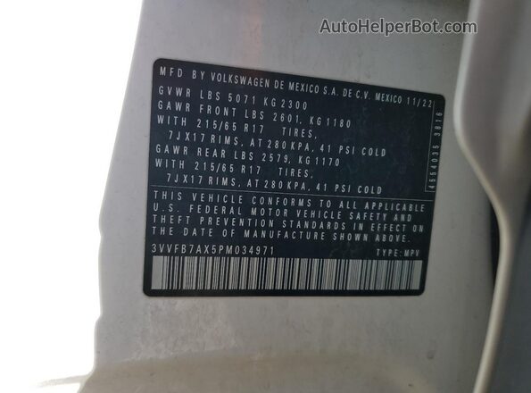3VVFB7AX5PM034971 2023 VOLKSWAGEN TIGUAN Белый Панорамный вид салона 360°