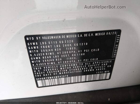 3VVGR7RM6SM042676 2025 VOLKSWAGEN TIGUAN Белый Вид подкапотного пространства