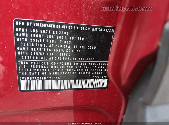 3VVMB7AX4PM128055 2023 VOLKSWAGEN TIGUAN Red Вид підкапотного простору