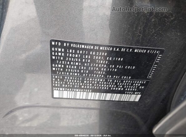 3VVMB7AX7RM087553 2024 VOLKSWAGEN TIGUAN Gray 
