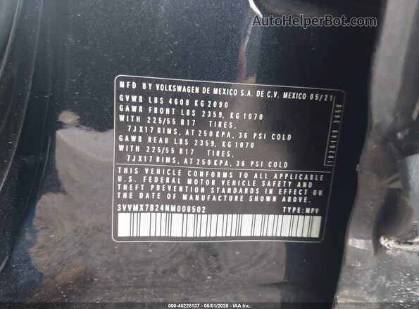 3VVMX7B24NM008502 2022 VOLKSWAGEN TAOS Black Vista del compartimento del motor