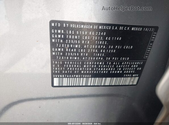 3VVNB7AX4PM019860 2023 VOLKSWAGEN TIGUAN Silver ძრავის განყოფილების ხედი