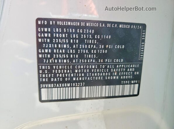 3VVNB7AX6RM193237 2024 VOLKSWAGEN TIGUAN White 