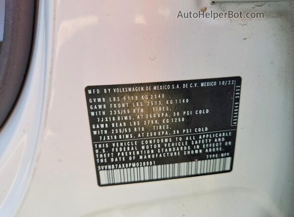 3VVNB7AX9PM028991 2023 VOLKSWAGEN TIGUAN White VIN sticker view