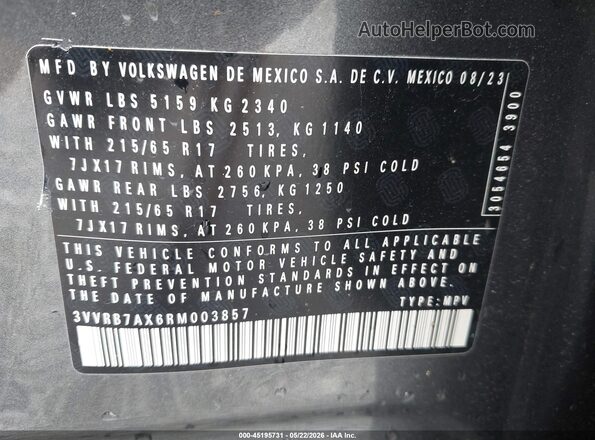 3VVRB7AX6RM003857 2024 VOLKSWAGEN TIGUAN Gray Вид підкапотного простору
