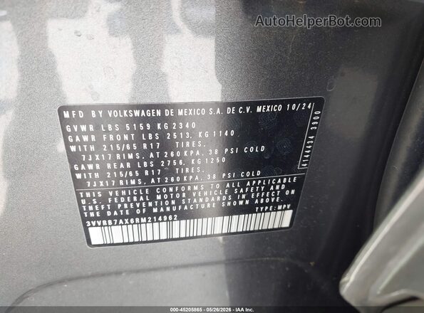 3VVRB7AX6RM214962 2024 VOLKSWAGEN TIGUAN Gray 