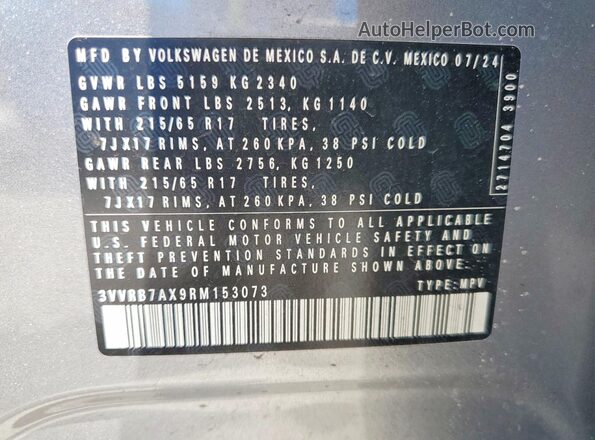 3VVRB7AX9RM153073 2024 VOLKSWAGEN TIGUAN Silver Vista de la etiqueta del VIN