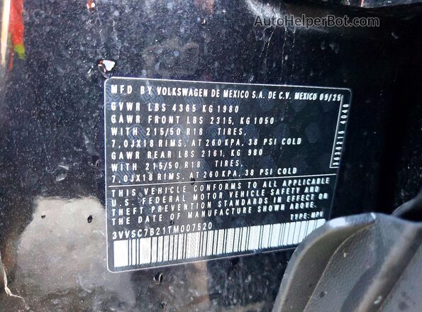 3VVSC7B21TM007520 2026 VOLKSWAGEN TAOS Черный Вид наклейки с VIN-кодом